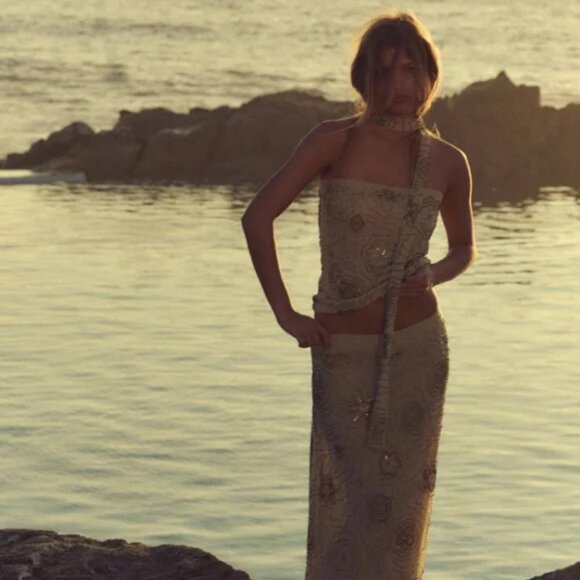 ZARA BEADED TULLE FOULARD TOP - Picture 3 of 12